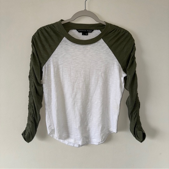 Veronica Beard Jean Rayden Baseball Tee Longsleeve White Stone Army XS - Picture 3 of 7